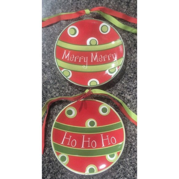 Set Of (2) Mud Pie Christmas Ornament 5 1/2" Display  Plate Holiday Decor - Picture 2 of 7